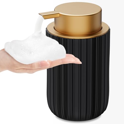 Dlirho Ceramic Foaming Soap Dispenser, 12 oz Bathroom Foam Hand Soap Dispenser, Refillable Lotion Soap Dispenser with Removable Pump for Kitchen Hand Wash Dispenser, Modern Home Decor (Black) - Image 1