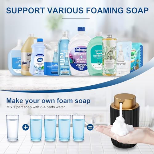 Dlirho Ceramic Foaming Soap Dispenser, 12 oz Bathroom Foam Hand Soap Dispenser, Refillable Lotion Soap Dispenser with Removable Pump for Kitchen Hand Wash Dispenser, Modern Home Decor (Black) - Image 4