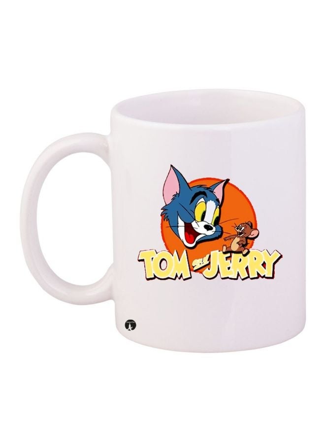 RYN Tom And Jerry Printed Coffee Mug White/Orange/Blue 11ounce