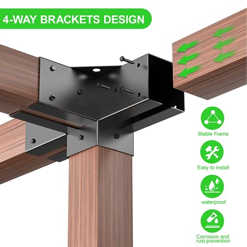 ORIGLE Pergola Brackets 4-Way Right Angle Corner Bracket DIY Elevated Wood Stand 2PACK with Screws for 4x4 (Actual: 3.5x3.5 Inch) Lumber Pergola Gazebo - Image 5