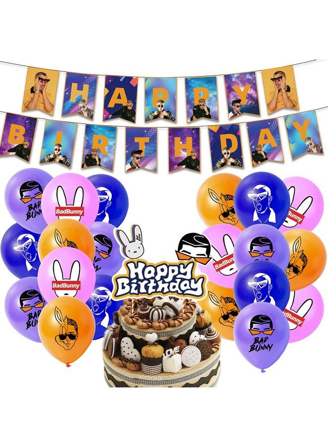 Bunny Party Decorations,Bunny Birthday Decorations Set With A Happy Birthday Banner,Bunny Cake Topper,Bunny Balloons For Bunny Party Supplies