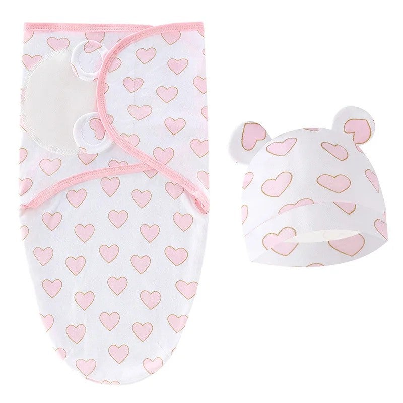 Bluejw Newborn Swaddlers Baby Girls Boys Swaddle Wrap Set - Printed Cotton Sleeveless Adjustable Infant Sleeping Blanket with Hat - Image 1