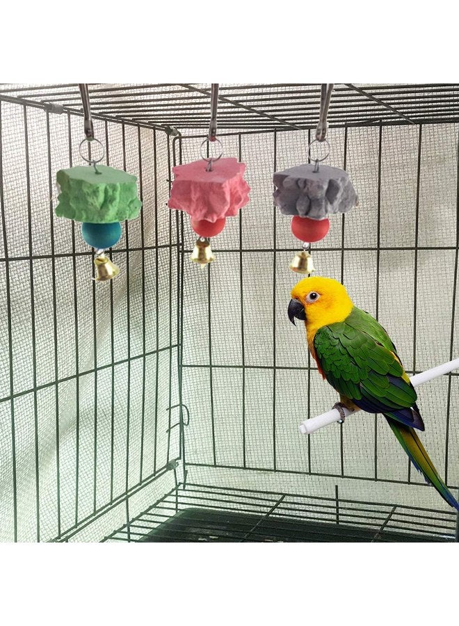 هامليدي منقار طائر طحن حجر الكالسيوم مع جرس، كتلة لافا معدنية للفئران لتقليم الأسنان ومضغ الألعاب لشينشيلا والأرنب والبادجي والكوكاتيل والببغاء 6 قطع (تسليم عشوائي للون) - Image 2