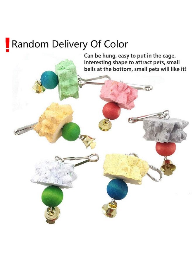 هامليدي منقار طائر طحن حجر الكالسيوم مع جرس، كتلة لافا معدنية للفئران لتقليم الأسنان ومضغ الألعاب لشينشيلا والأرنب والبادجي والكوكاتيل والببغاء 6 قطع (تسليم عشوائي للون) - Image 3