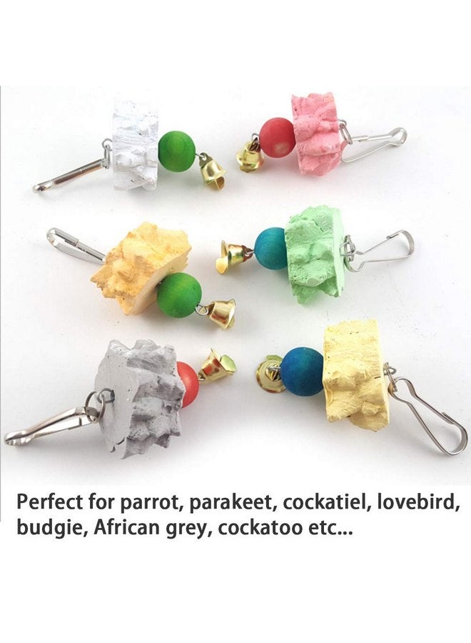 هامليدي منقار طائر طحن حجر الكالسيوم مع جرس، كتلة لافا معدنية للفئران لتقليم الأسنان ومضغ الألعاب لشينشيلا والأرنب والبادجي والكوكاتيل والببغاء 6 قطع (تسليم عشوائي للون) - Image 4