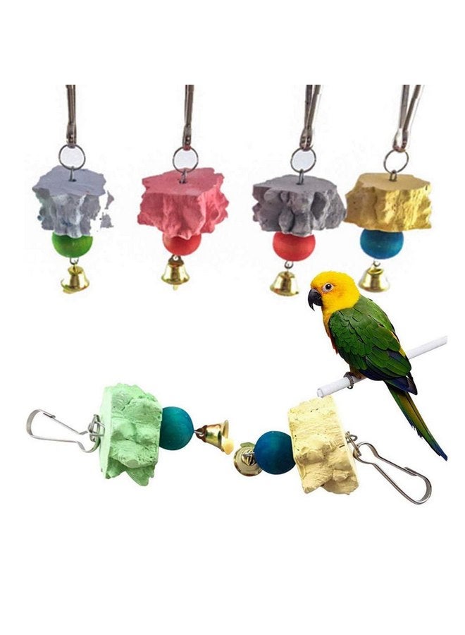 هامليدي منقار طائر طحن حجر الكالسيوم مع جرس، كتلة لافا معدنية للفئران لتقليم الأسنان ومضغ الألعاب لشينشيلا والأرنب والبادجي والكوكاتيل والببغاء 6 قطع (تسليم عشوائي للون) - Image 1