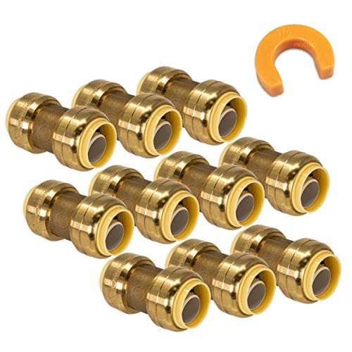 PROCURU [11-Pack] PROCURU 1/2-Inch PushFit Combo Kit - 1/2" PushFit Couplings (10 pcs) Plus 1/2" Disconnect Clip (1 pc), Plumbing Fittings for Copper, PEX, CPVC Pipe (8X1012-11T) - Image 1