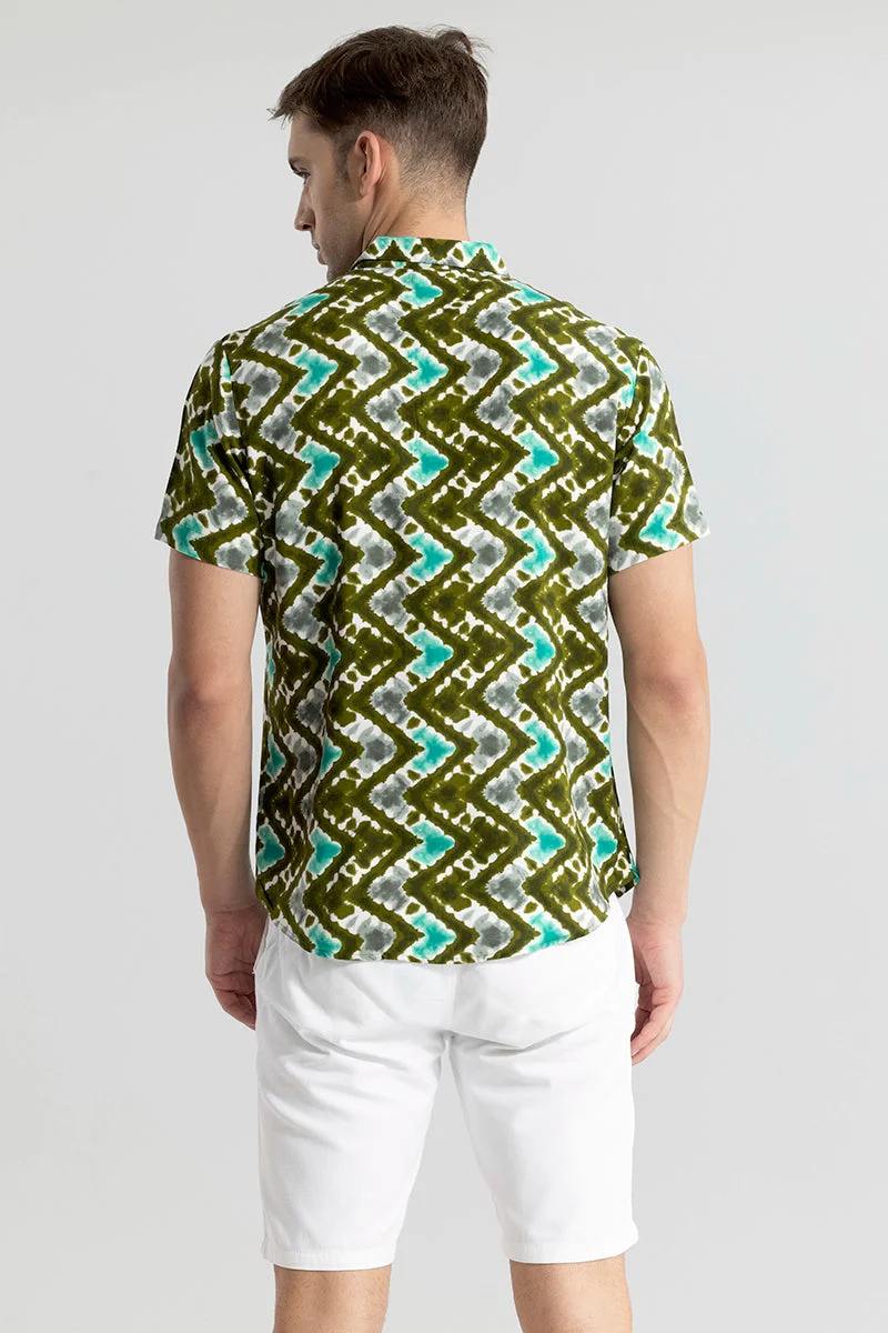 SNITCH Olive Tie-Dye Half Sleeve Slim Fit Casual T-Shirt