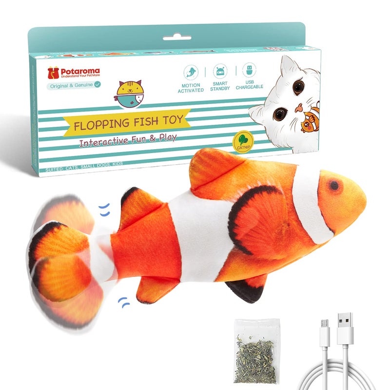 Potaroma Cat Toys Flopping Fish with SilverVine and Catnip Moving Kitten Kicker Floppy Wiggle Clownfish for Small Dogs Motion Kitty Interactive Exercise 105 Inches - Image 2