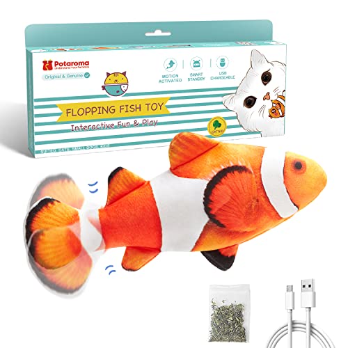 Potaroma Cat Toys Flopping Fish with SilverVine and Catnip Moving Kitten Kicker Floppy Wiggle Clownfish for Small Dogs Motion Kitty Interactive Exercise 105 Inches - Image 1