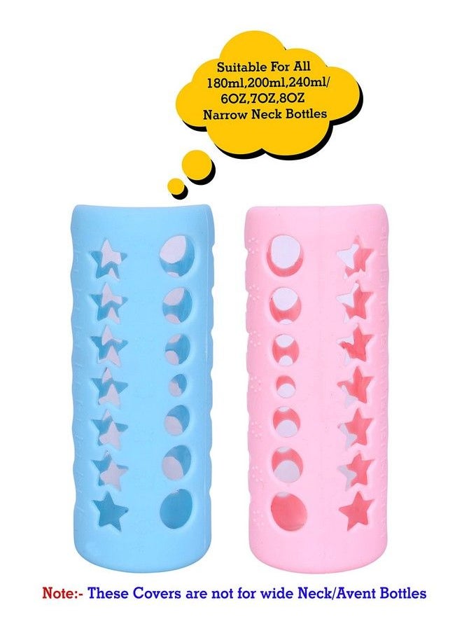 The Little Lookers - Baby Feeding Bottle Silicone Warmer Cover;Sleeve Holder;Insulated Protection For Newborns;Infants;Babies (Pack Of 2) (Pink & Blue 240Ml) - Image 1