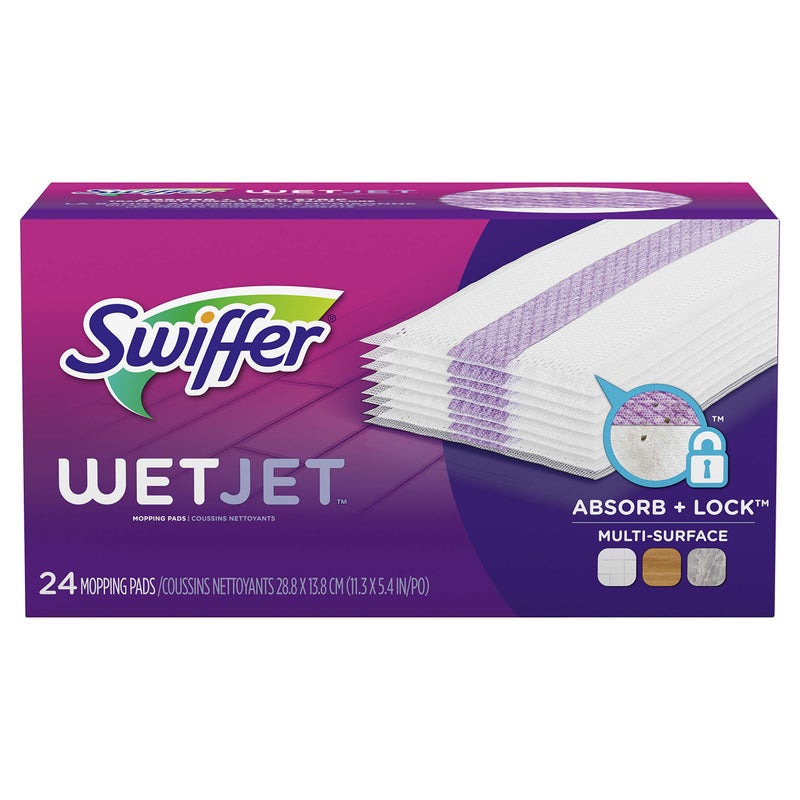 Swiffer WetJet Hardwood Floor Cleaner Spray Mop Pad Refill, Bathroom Cleaning Supplies, Hardwood Floor Cleaner, Multi Surface, 24 Count - Image 1