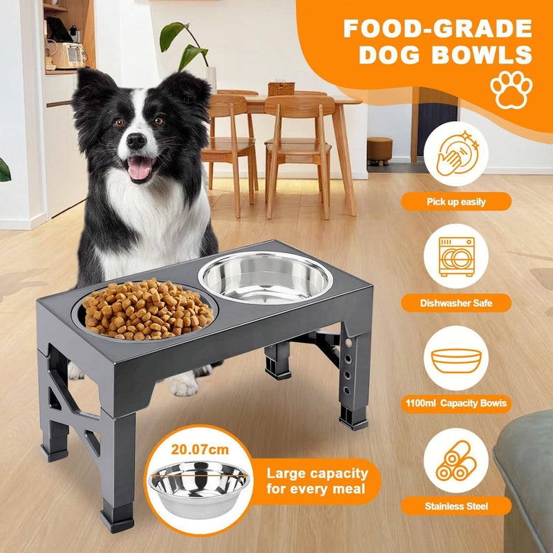 BLYPHOO Elevated Dog Bowl: Raised Bowls stand with Two 1.5L Stainless Steel Bowls & 1 Slow Feeder Dog Bowl, Adjustable Bowls Stand with Anti Slip Feet, for Small, Medium and Large Pets (grey) - Image 3