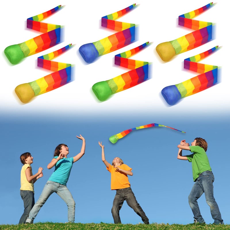 Chalyna 6 Pieces Throw and Catch Ball Rainbow Tail Foam Ball Sports Comet Balls Soft Colorful Play Playground Toys Bulk for Indoor Outdoor Kids Adults School Training Gift 2362 Inch Long - Image 3