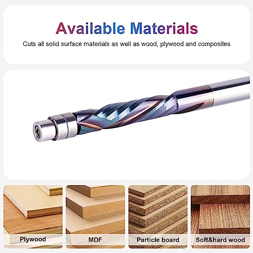 SpeTool Compression Flush Trim Router Bit 1/4 Shank, Up & Down Solid Carbide Pattern Template Router Bit 1-1/8 Inch Cutting Length with Bottom Bearing for Woodworking Trimming - Image 4