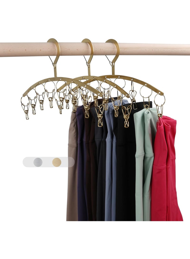 Clothes Hanger with 8 Clips, Stainless Steel Windproof Laundry Drying Rack for Drying Socks, Bras, Underwears, Baby Clothes, Hats, Scarfs, Towels, Diapers,Pants and Gloves, Set of 3 (Gold) - Image 1