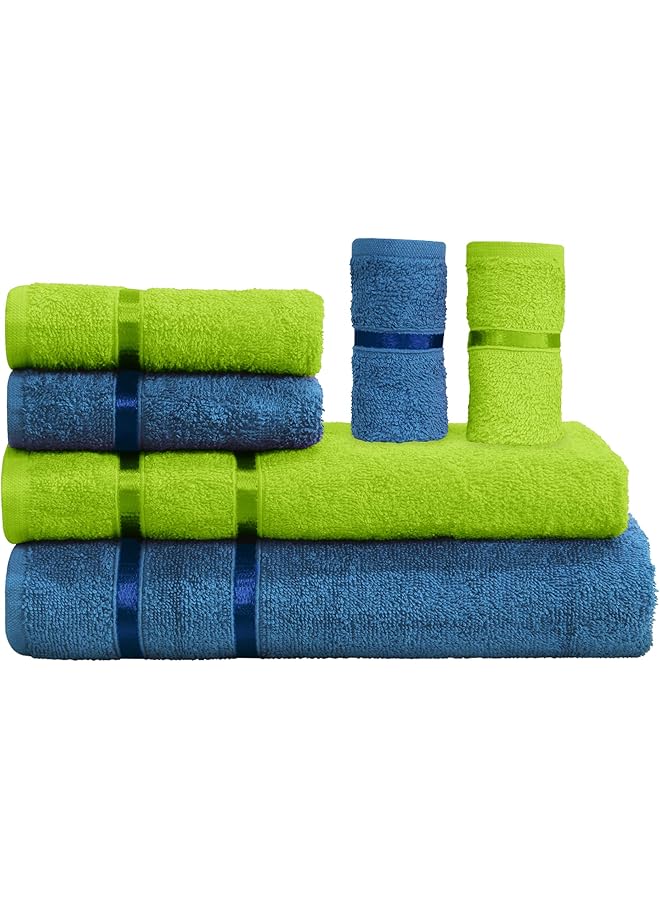 The Bros 100% Terry Cotton Pack of 6 Pieces Highly Absorbent and Quick-Drying, Hotel & Spa Quality Super Soft Towel Set | Towels for Bath | Hand Towel | Face Towel (Blue & Green) - Image 1