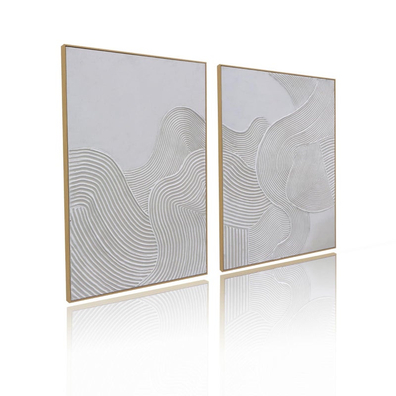 Zessonic Framed Neutral Abstract Wall-Art Painting - Large Abstract Canvas Wall Decor 3D Curve Illustrations Hand painting for Living Room, Bedroom, Office - 2 Piece 28 x 40 Inch, Ready to Hang - Image 1