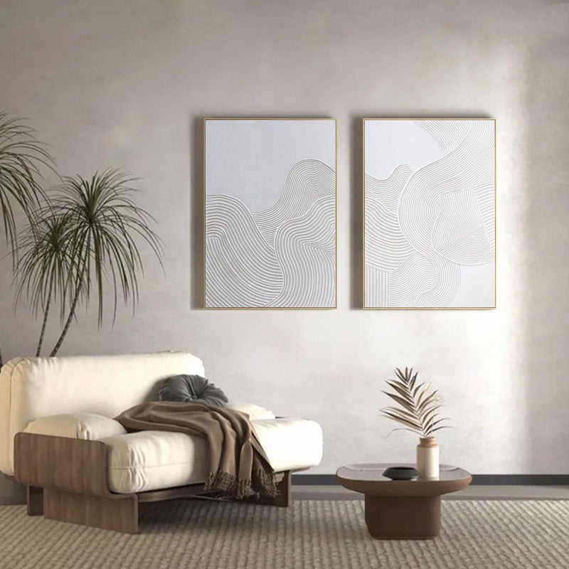 Zessonic Framed Neutral Abstract Wall-Art Painting - Large Abstract Canvas Wall Decor 3D Curve Illustrations Hand painting for Living Room, Bedroom, Office - 2 Piece 28 x 40 Inch, Ready to Hang - Image 2