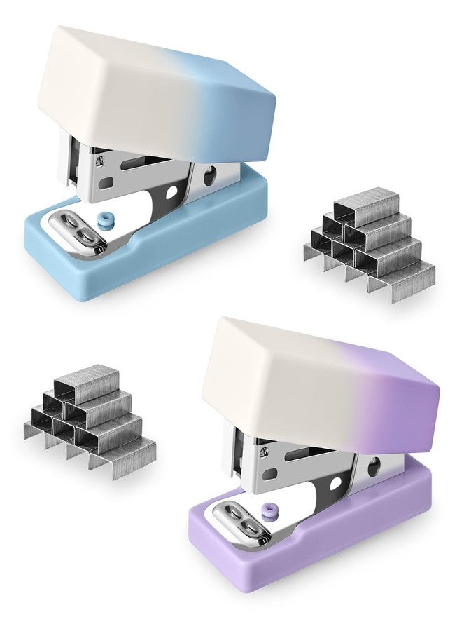 Temiary 2 Pcs Mini Desktop Stapler with Staples Standard, Small Cute Stapler for Desk, 12 Sheets Capacity, Gradient Staplers for Student or Office Use (Blue & Purple) - Image 1