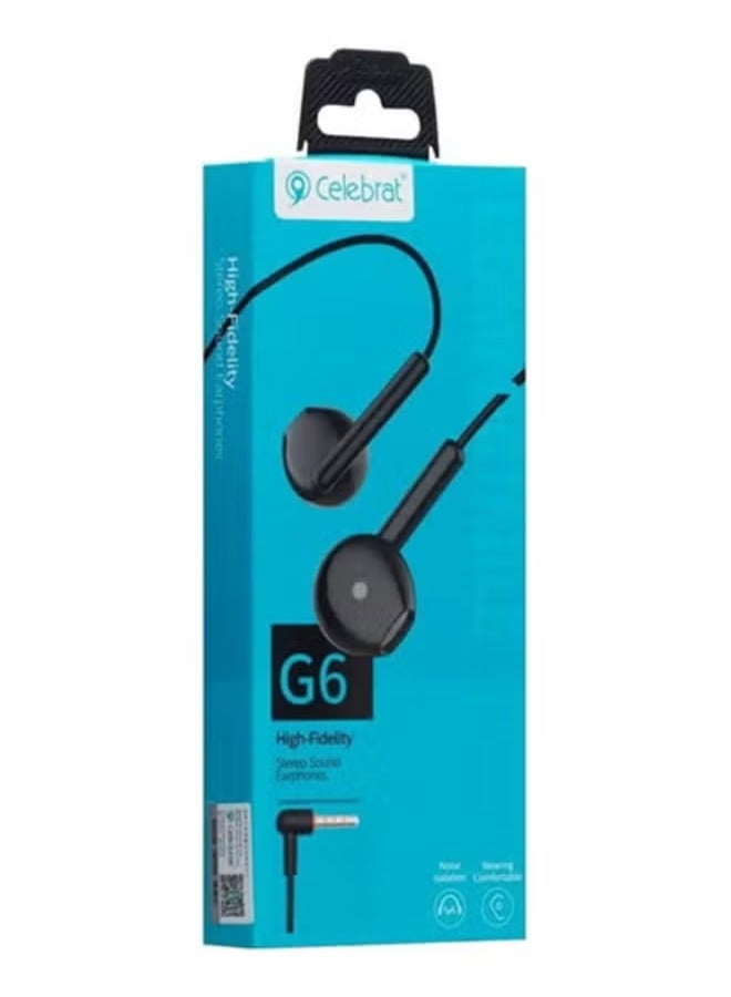 Celebrat G6 Wired Stereo Earphone With Microphone - Black - Image 2
