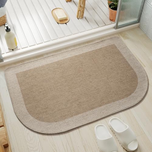 YDKGL Bathroom Rugs Mat 20x31, Ultra Thin Non Slip Bath Mats for Bathtub Quick Dry Absorbent Rubber Bathroom Mat Fit Under Door, Washable Half Round Bath Rugs, Beige Brown - Image 1