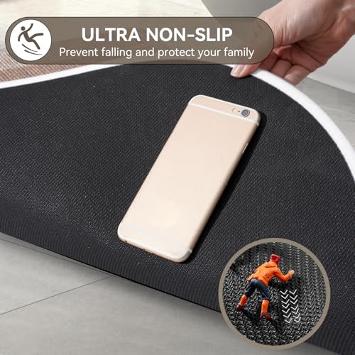 YDKGL Bathroom Rugs Mat 20x31, Ultra Thin Non Slip Bath Mats for Bathtub Quick Dry Absorbent Rubber Bathroom Mat Fit Under Door, Washable Half Round Bath Rugs, Beige Brown - Image 4