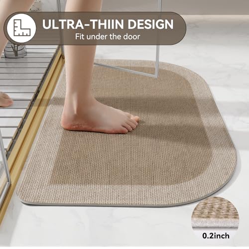 YDKGL Bathroom Rugs Mat 20x31, Ultra Thin Non Slip Bath Mats for Bathtub Quick Dry Absorbent Rubber Bathroom Mat Fit Under Door, Washable Half Round Bath Rugs, Beige Brown - Image 3