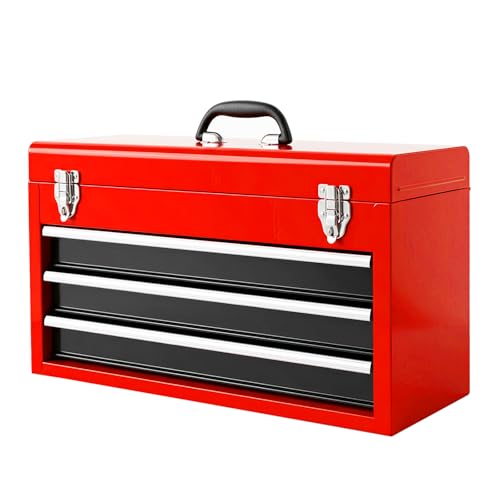 BIG RED Metal Tool Box, 20.5-inch, Portable Metal Tool Box with 4 Drawers, Small Tool Chest with EVA Liners, Ball Bearing Slide Drawers Locking & Powder Coated Finish, Multi-Function Tool Organizer - Image 1