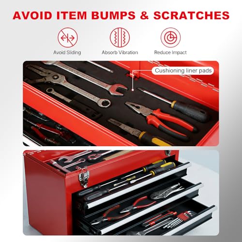 BIG RED Metal Tool Box, 20.5-inch, Portable Metal Tool Box with 4 Drawers, Small Tool Chest with EVA Liners, Ball Bearing Slide Drawers Locking & Powder Coated Finish, Multi-Function Tool Organizer - Image 4