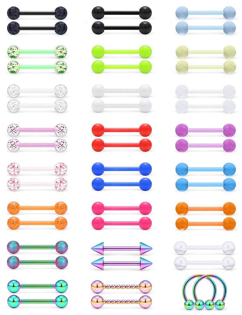 SCERRING خواتم أنف SCERRING 14G أكريليك بيوفليكس مرنة من الفولاذ المقاوم للصدأ حلقة لسان خواتم أنف باربل مجوهرات ثقب الجسم حافظة للنساء والرجال 14 مم 48 قطعة - Image 1