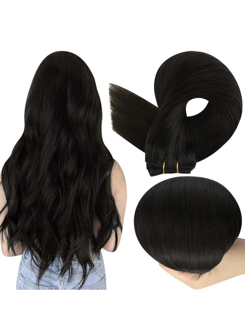 Full Shine Full Shine Sew in Hair Extensions Real Human Hair Natural Black Sew in Extensions Long Straight Double Weft Sew in Hair Extensions Remy Human Hair Black 22inch 105g 