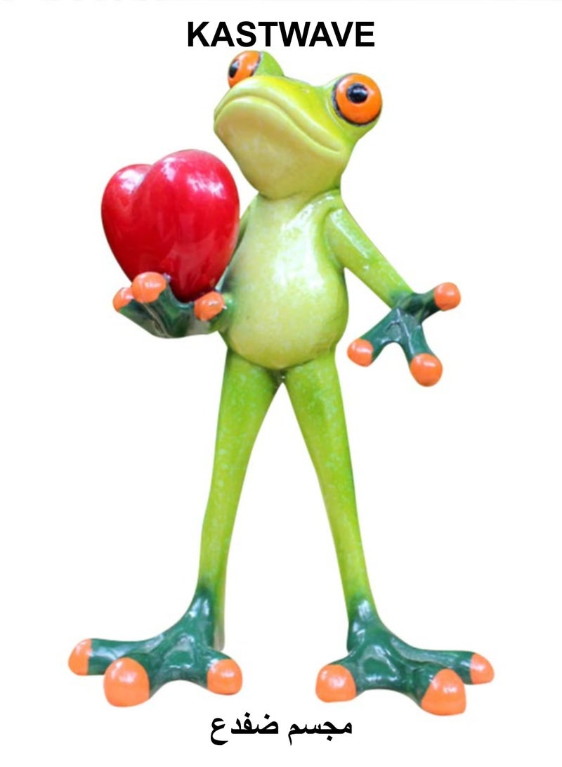 KASTWAVE Frog Figurines Decor Funny Creative Craft Resin Green Frog Sculpture Statue for Home Office Desk Tabletop Bathroom Decoration, Ornament Gift (Give You My Love) - Image 1