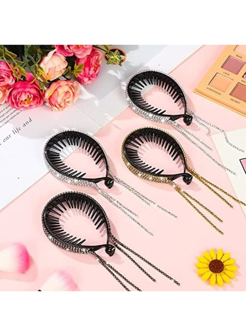 Luckam Bun Cover Rhinestone Hair Clips, 4 Pcs Bun Clip Large with Rhinestone Tassel, Elegant Glitter Hair Bun Holder for Women Girls - Image 5