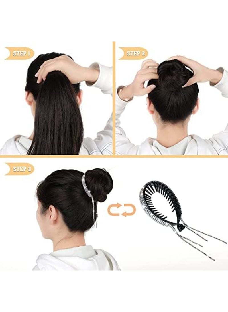 Luckam Bun Cover Rhinestone Hair Clips, 4 Pcs Bun Clip Large with Rhinestone Tassel, Elegant Glitter Hair Bun Holder for Women Girls - Image 2