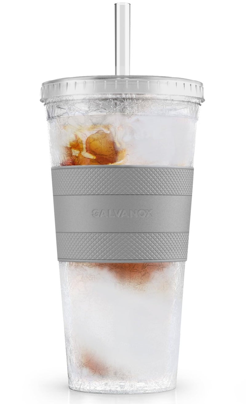GALVANOX Freezable Iced Coffee Cup with Lid and Straw - Reusable Insulated Ice Tumbler with Grip Sleeve (20oz) - Image 1