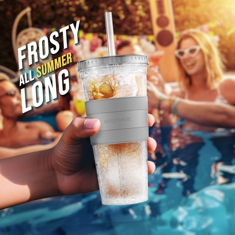 GALVANOX Freezable Iced Coffee Cup with Lid and Straw - Reusable Insulated Ice Tumbler with Grip Sleeve (20oz) - Image 4