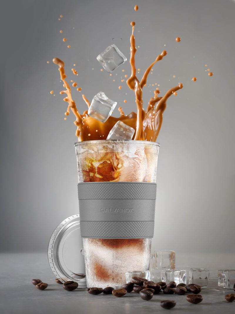 GALVANOX Freezable Iced Coffee Cup with Lid and Straw - Reusable Insulated Ice Tumbler with Grip Sleeve (20oz) - Image 3