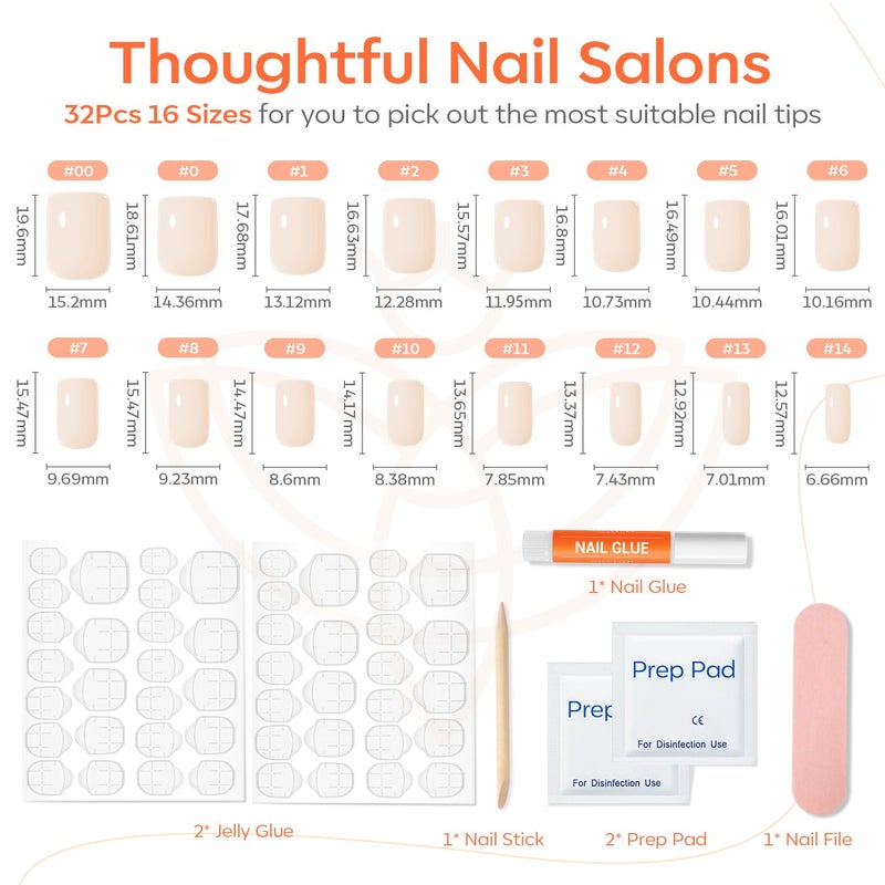 Modelones White Press on Nails, Short Square Fake Nails, Reusable Nail Kit with Nail Glue Adhesive Tabs Mini Nail File, Spring Nails Press Ons 32Pcs16 Sizes, Women Girl Gift - Image 5