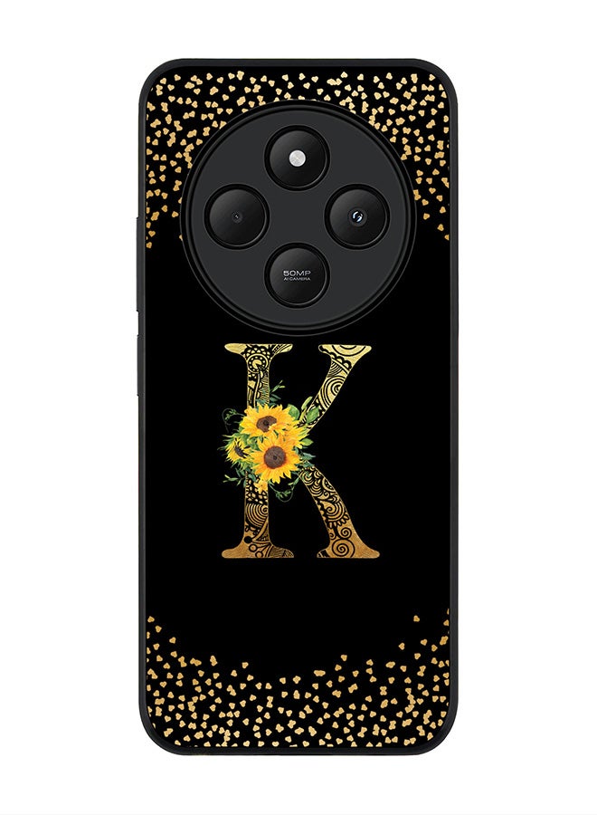 Stylizedd For Xiaomi Poco C75 Case,Slim fit Camera Protection, Shockproof Thin Phone cover - Custom Floral Monogram - K ( Black ) - Image 1
