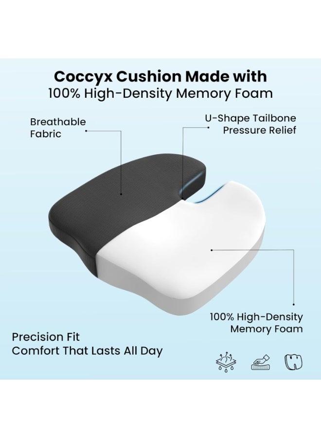 CareFoam وسادة مقعد كوكسيك من فوم الذاكرة لتخفيف ألم العصعص والعصب الوركي وآلام أسفل الظهر، وسادة كرسي طبية، 18 x 17 x 2.75 بوصة، سوداء، ضمان 2 سنوات - Image 5