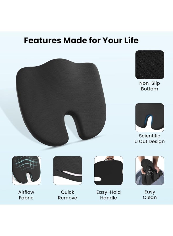 CareFoam وسادة مقعد كوكسيك من فوم الذاكرة لتخفيف ألم العصعص والعصب الوركي وآلام أسفل الظهر، وسادة كرسي طبية، 18 x 17 x 2.75 بوصة، سوداء، ضمان 2 سنوات - Image 3