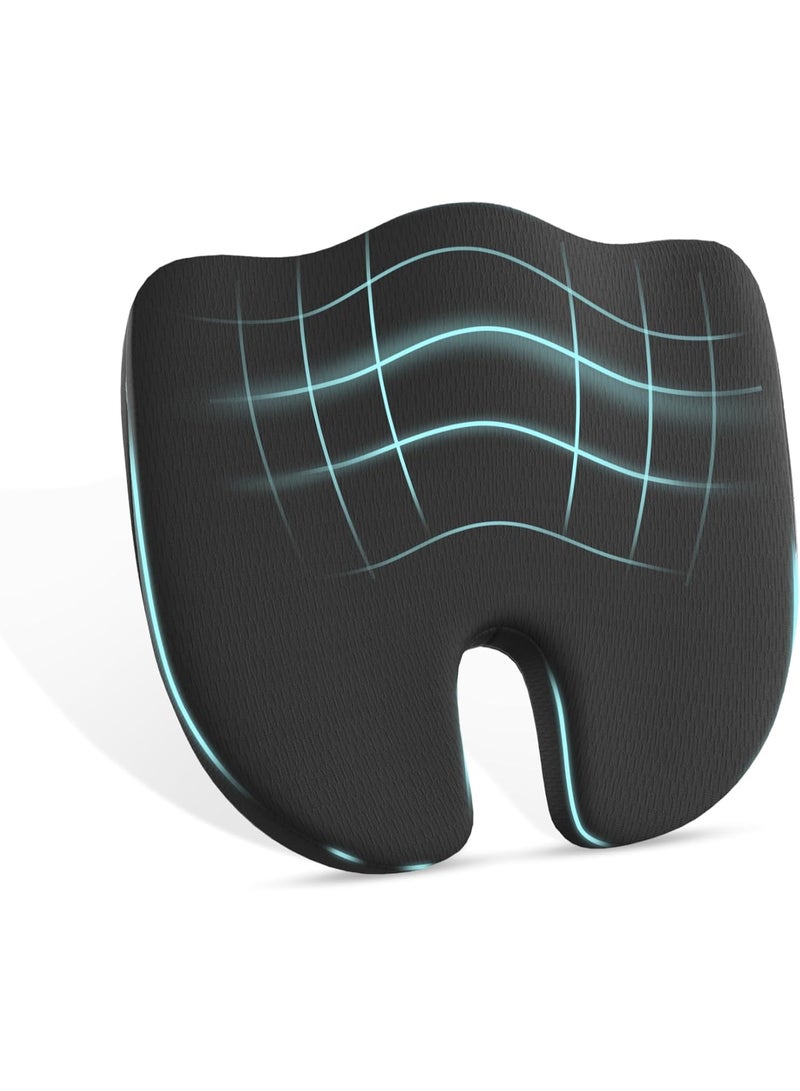 CareFoam وسادة مقعد كوكسيك من فوم الذاكرة لتخفيف ألم العصعص والعصب الوركي وآلام أسفل الظهر، وسادة كرسي طبية، 18 x 17 x 2.75 بوصة، سوداء، ضمان 2 سنوات - Image 1