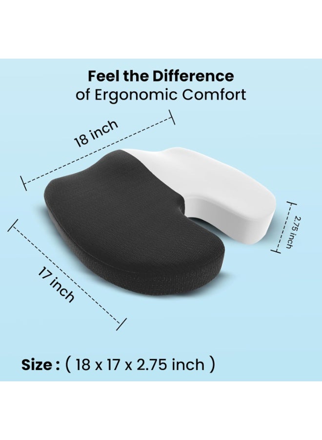 CareFoam وسادة مقعد كوكسيك من فوم الذاكرة لتخفيف ألم العصعص والعصب الوركي وآلام أسفل الظهر، وسادة كرسي طبية، 18 x 17 x 2.75 بوصة، سوداء، ضمان 2 سنوات - Image 4