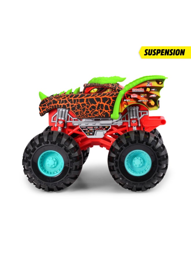 Dickie Item 203757005-Dickie Toys - Dragon Monster Truck Car (38.5 cm) - Extra Large Dragon Monster Truck from 3 Years with Cool Effects, Toy Car for Children with Freewheel & Suspension, Includes Platform. Years 3+ - Image 4