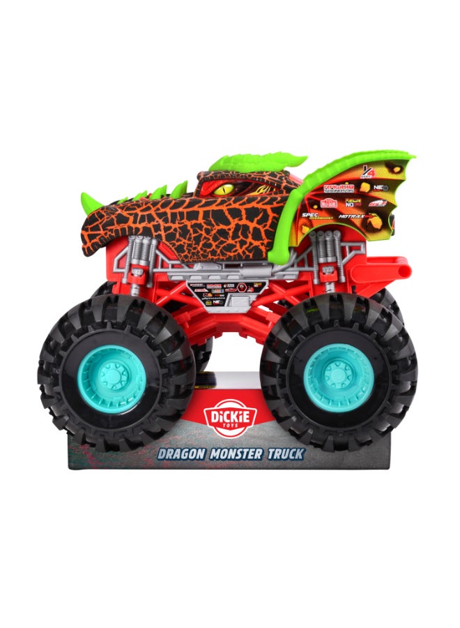 Dickie Item 203757005-Dickie Toys - Dragon Monster Truck Car (38.5 cm) - Extra Large Dragon Monster Truck from 3 Years with Cool Effects, Toy Car for Children with Freewheel & Suspension, Includes Platform. Years 3+ - Image 2