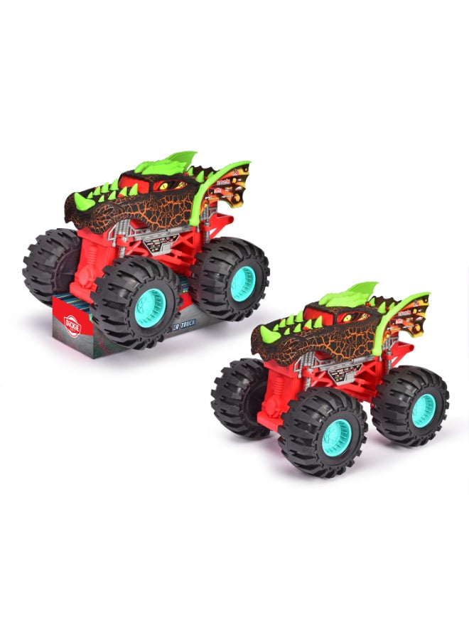 Dickie Item 203757005-Dickie Toys - Dragon Monster Truck Car (38.5 cm) - Extra Large Dragon Monster Truck from 3 Years with Cool Effects, Toy Car for Children with Freewheel & Suspension, Includes Platform. Years 3+ - Image 1