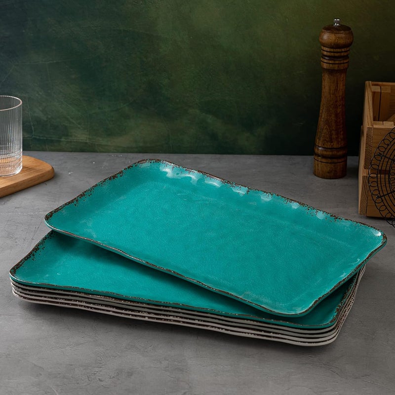 LEHAHA Melamine Serving Tray, Rectangular Large Serving Trays/Platters Set for Serving Food, BPA Free Hard Plastic Outdoor Food Serving Platters and Trays, Set of 2, 17.5"x 10", Teal - Image 3