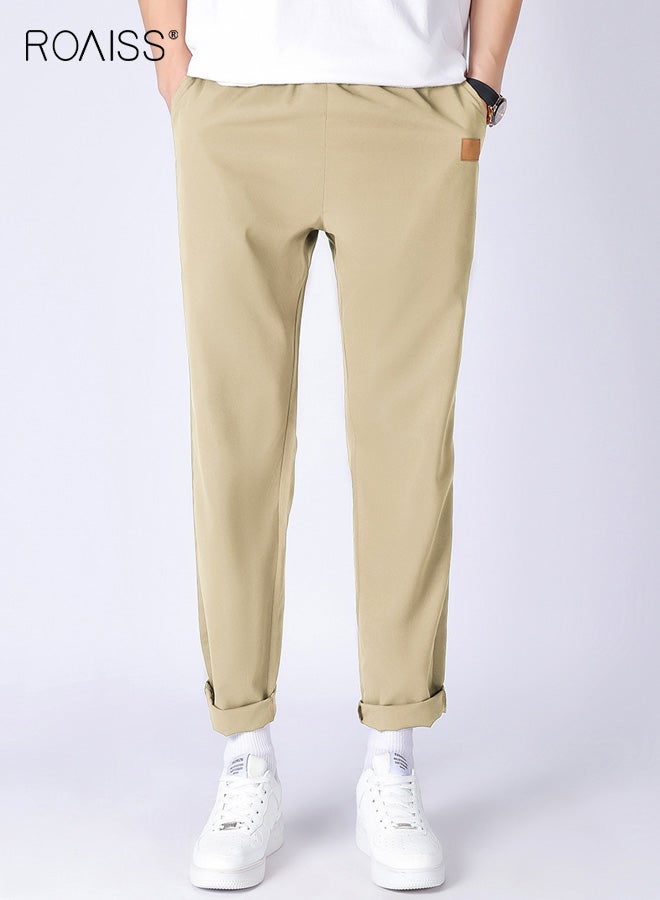 رويس بنطلون رجالي كاجوال بقصة مستقيمة، بنطلون رسمي للعمل، بنطلون صيفي برباط، بنطلون مطاطي كاكي للرجال - Image 2