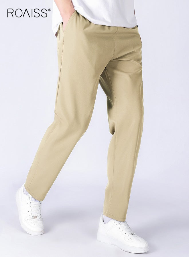 رويس بنطلون رجالي كاجوال بقصة مستقيمة، بنطلون رسمي للعمل، بنطلون صيفي برباط، بنطلون مطاطي كاكي للرجال - Image 1